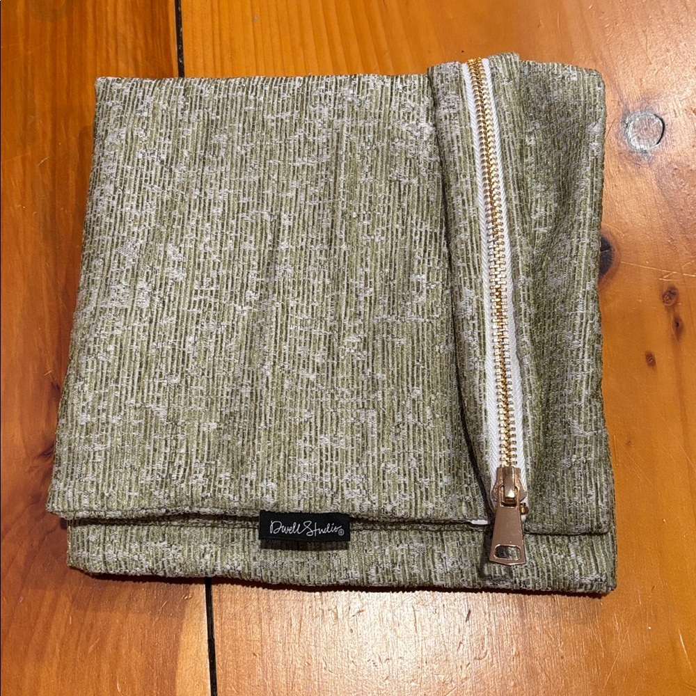 DWELL STUDIOS 19.5” Square Textured Green Pillow Cover w/Gold Hardware